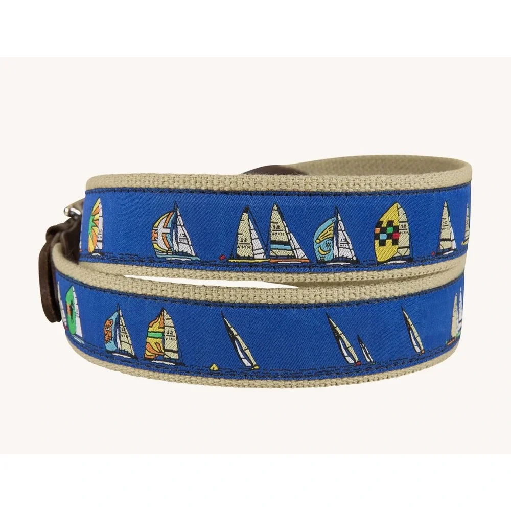 Men's Belted Cow Rounding‎ the Mark Ribbon Club Belt Blue Sailoat Nautical 33